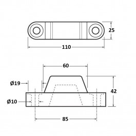 Bumper Stop 110L x 25W x 42H  Technical Drawing