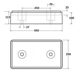 High Visibility Dock Bumper 2 Fixings 450L x 250W x 115H Technical Drawing